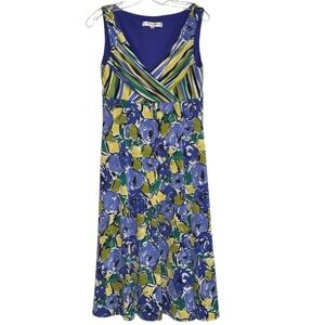 Evan-Picone Floral Print Dress Sleeveless Striped Casual‎ Dress Purple Green 10